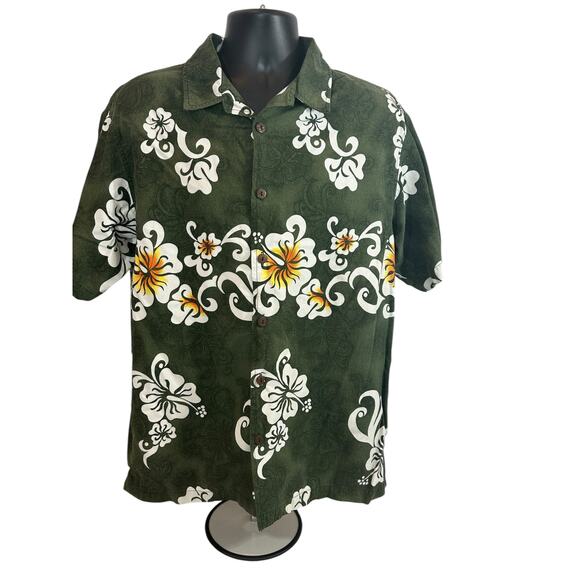 Good Vibes Men’s Green Hawaiian Print Shirt, L - Picture 1 of 5
